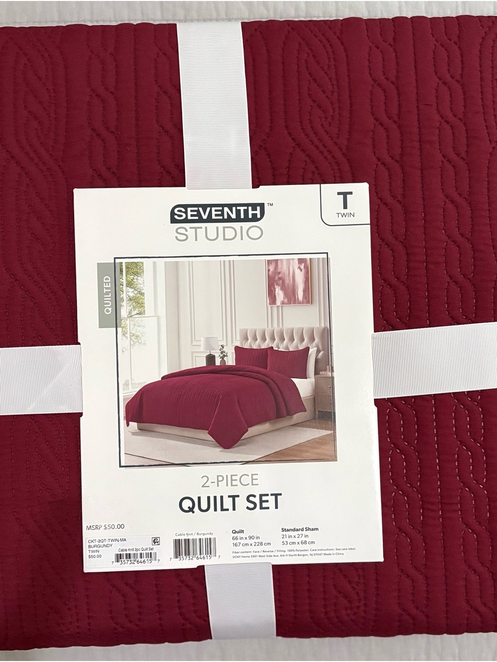 Twin 2-Piece Quilted Quilt Set - Burgundy